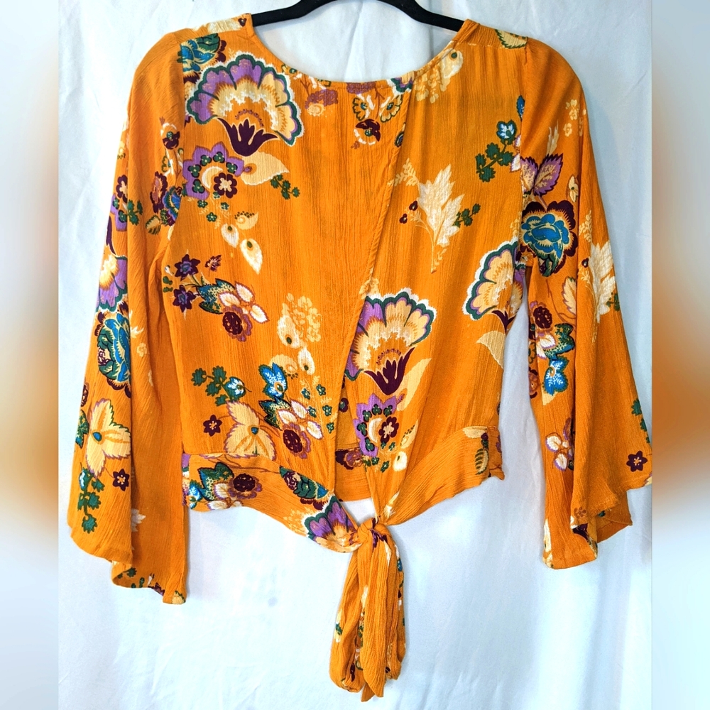 Patrons of Peace Bell Sleeve Crop Tie Top, Medium - Picture 2 of 9